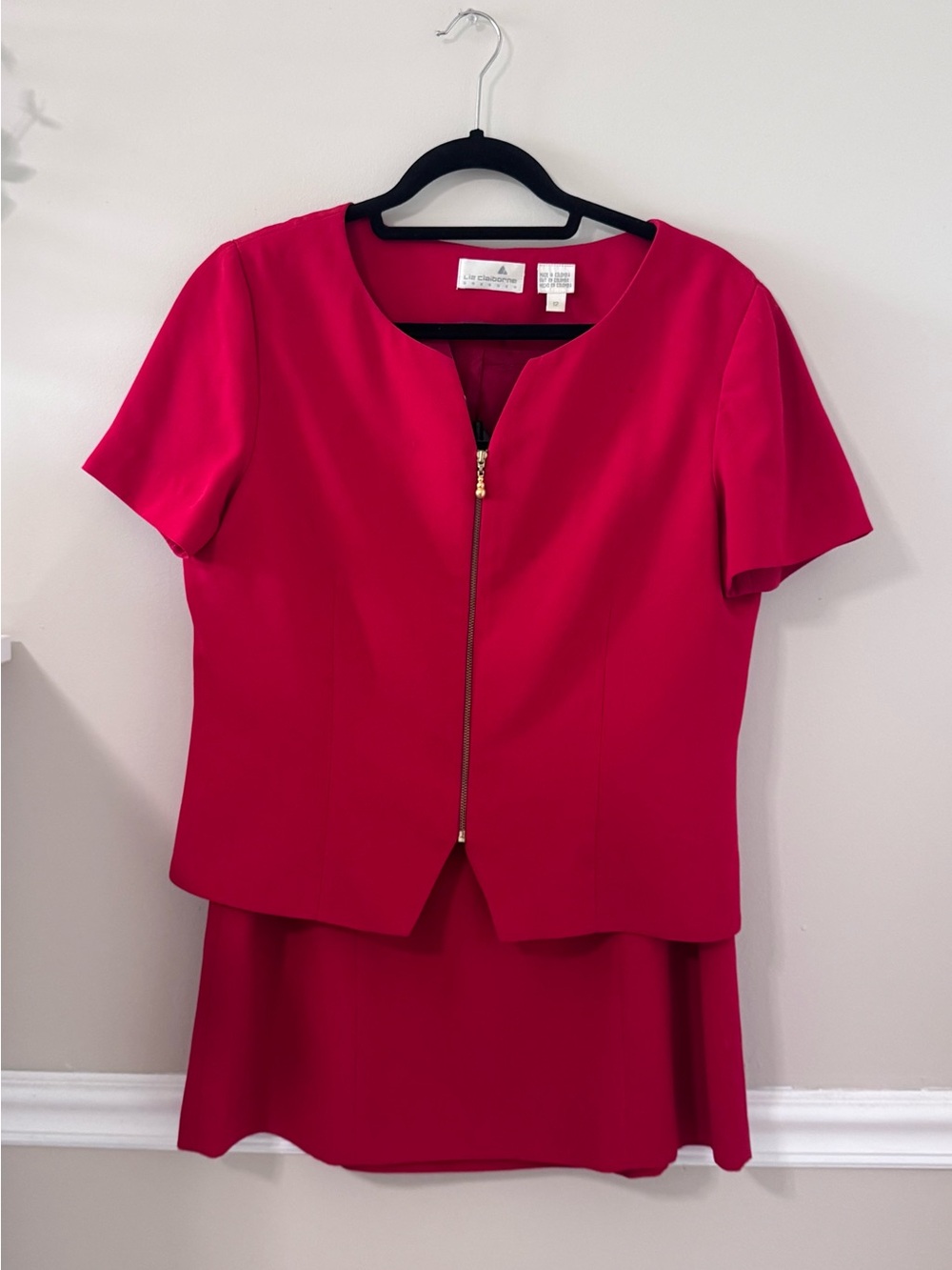 Liz Claiborne Red 2 Piece Skirt and Front Zip Jacket Set